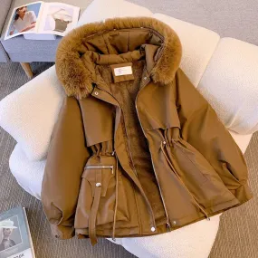 Heidi-Mode | Gefütterter Fleece-Mantel - Kapuze aus Kunstfell