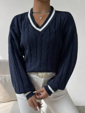 Heidi-Mode | Lässiger Gestreifter Kabelstrickpullover