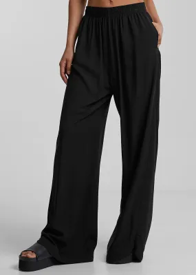 Urban Classics Damen Viskose Stoffhose mit weiten Beinen 2-Pockets schwarz